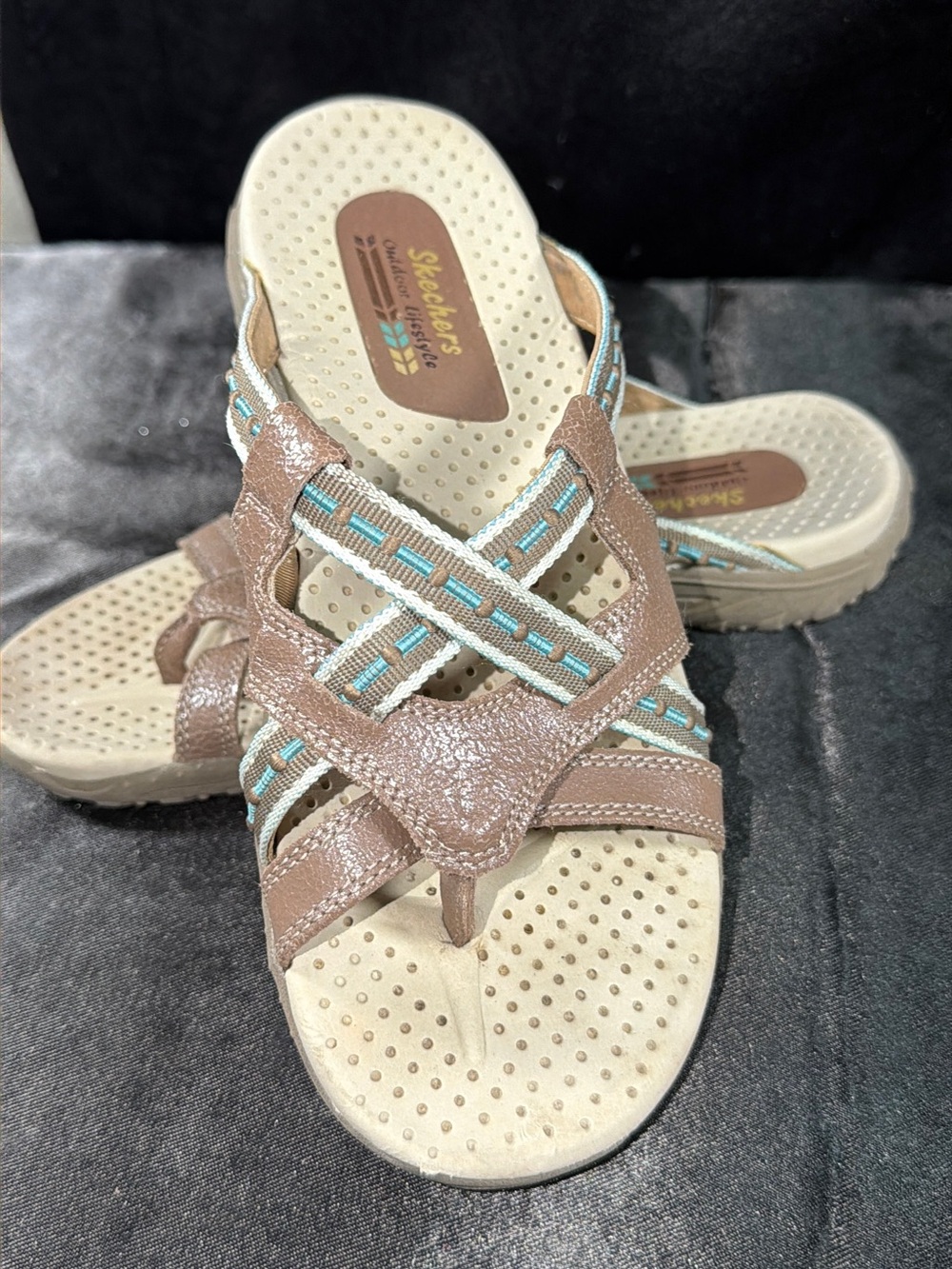 Skechers Tan and Turquoise Cross-Strap Women's Sandals